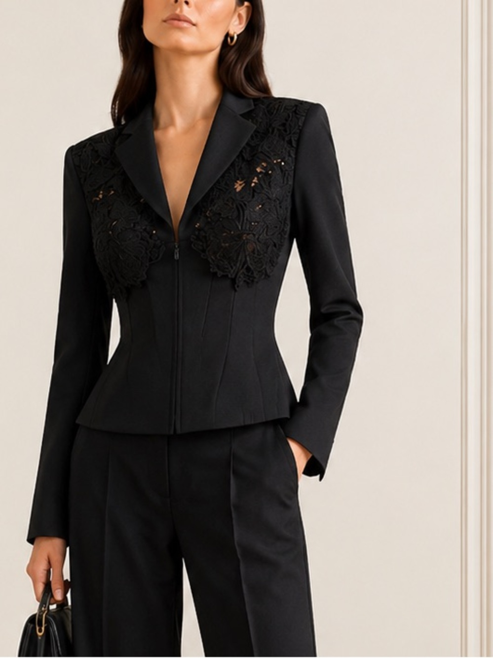 (NWT) La Perla Black Lace Corset-Style Jacket Blazer Virgin Wool Silk Lined